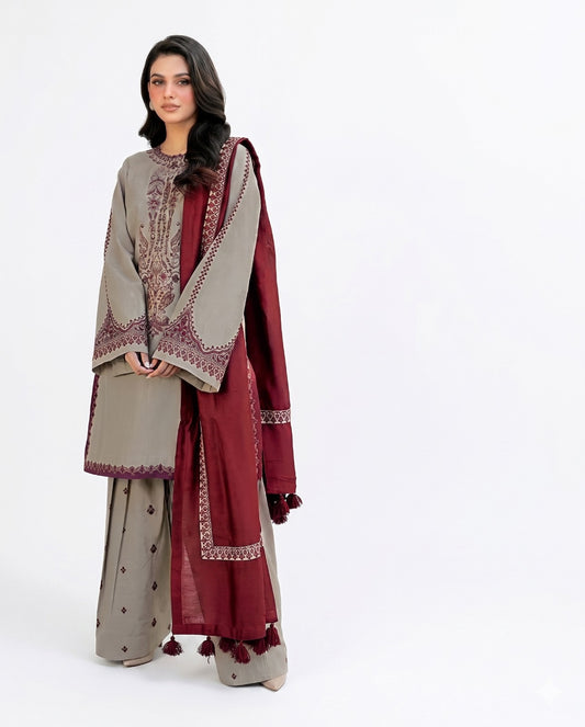 Baroque Premium Embroidered Luxury Lawn – 3 Piece Suit (AK-3331)