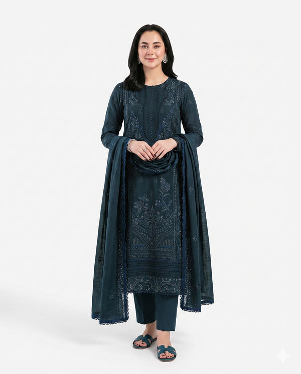 Florent Premium Embroidered Luxury Lawn – 3-Piece Suit (AK-3366)