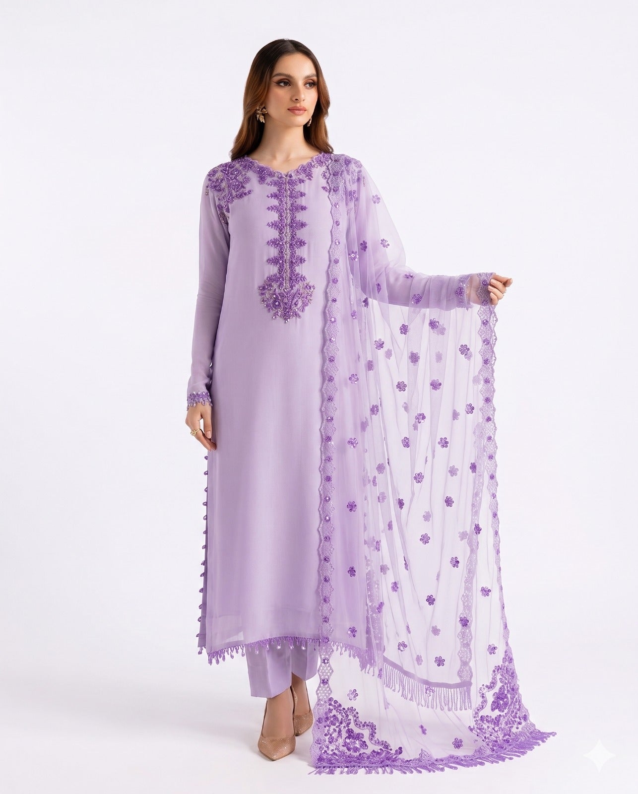 Iznik Premium Embroidered Luxury Lawn – 3-Piece Suit (AK-3407)