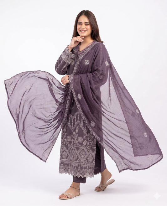 Libaas Premium Embroidered Luxury Lawn – 3-Piece Suit (AK-3299)