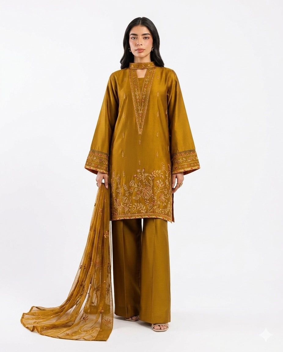Naqshi Premium Embroidered Luxury Lawn – 3-Piece Suit (AK-3394)
