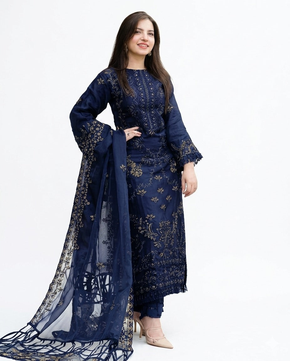 NISA Premium Embroidered Luxury Lawn – 3-Piece Suit (AK-3390)