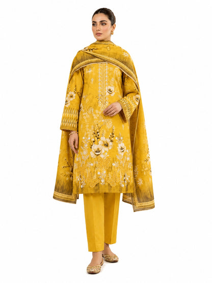 3 Piece Unstitched Digital Lawn Suit | Mustard Yellow