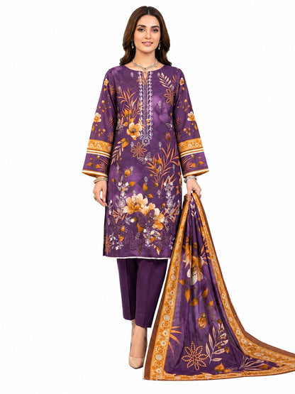 3 Piece Unstitched Digital Lawn Suit | Royal Purple Floral