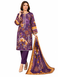 3 Piece Unstitched Digital Lawn Suit | Royal Purple Floral