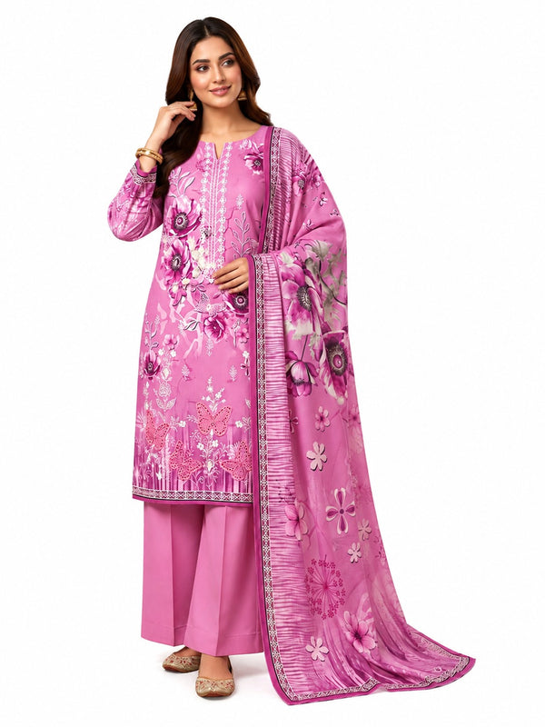 3 Piece Unstitched Digital Lawn Suit | Blossom Pink