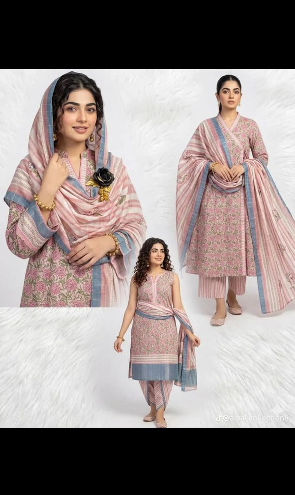 Blush Pink Floral 3 Piece Lawn Suit | Elegant Summer Collection