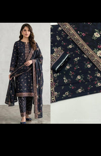 Midnight Navy Floral 3 Piece Lawn Suit | Elegant Summer Collection