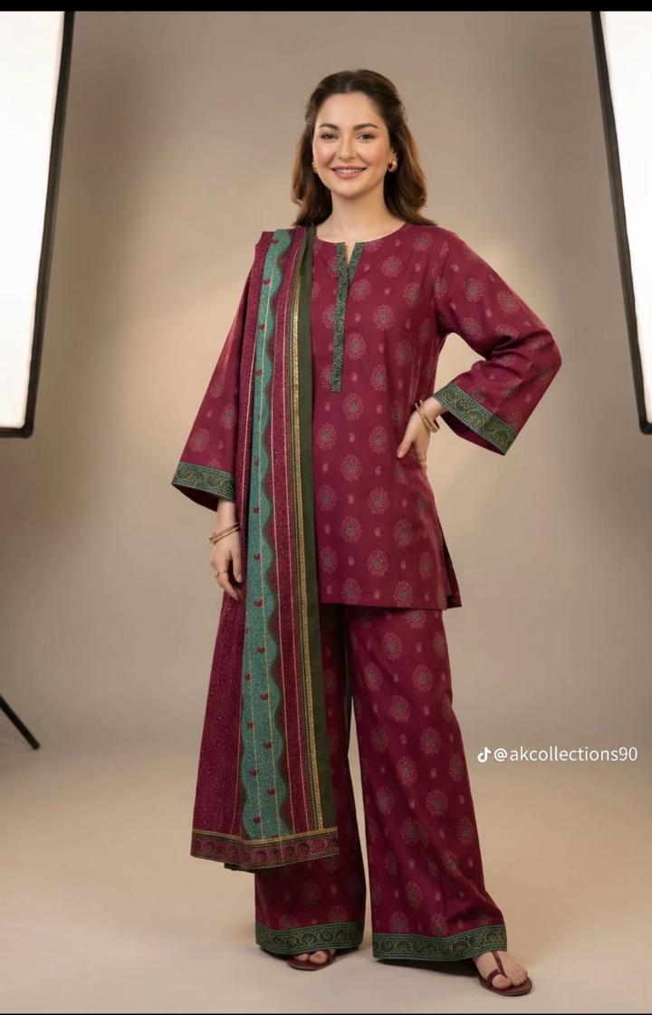Ruby Charm Printed Three-Piece Suit