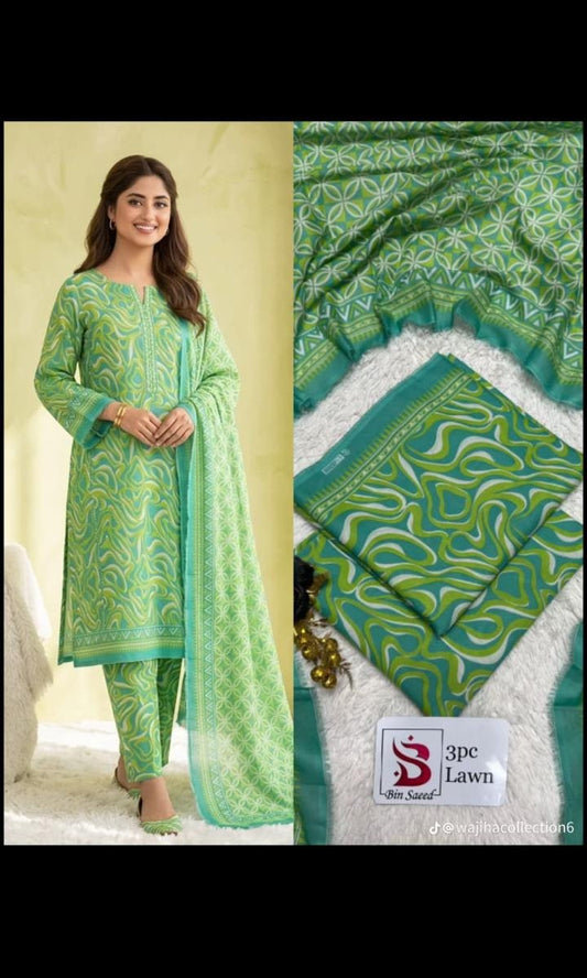 Lime Green Abstract 3 Piece Lawn Suit | Vibrant Summer Collection