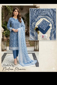 Sky Blue Floral 3 Piece Lawn Suit | Elegant Summer Wear