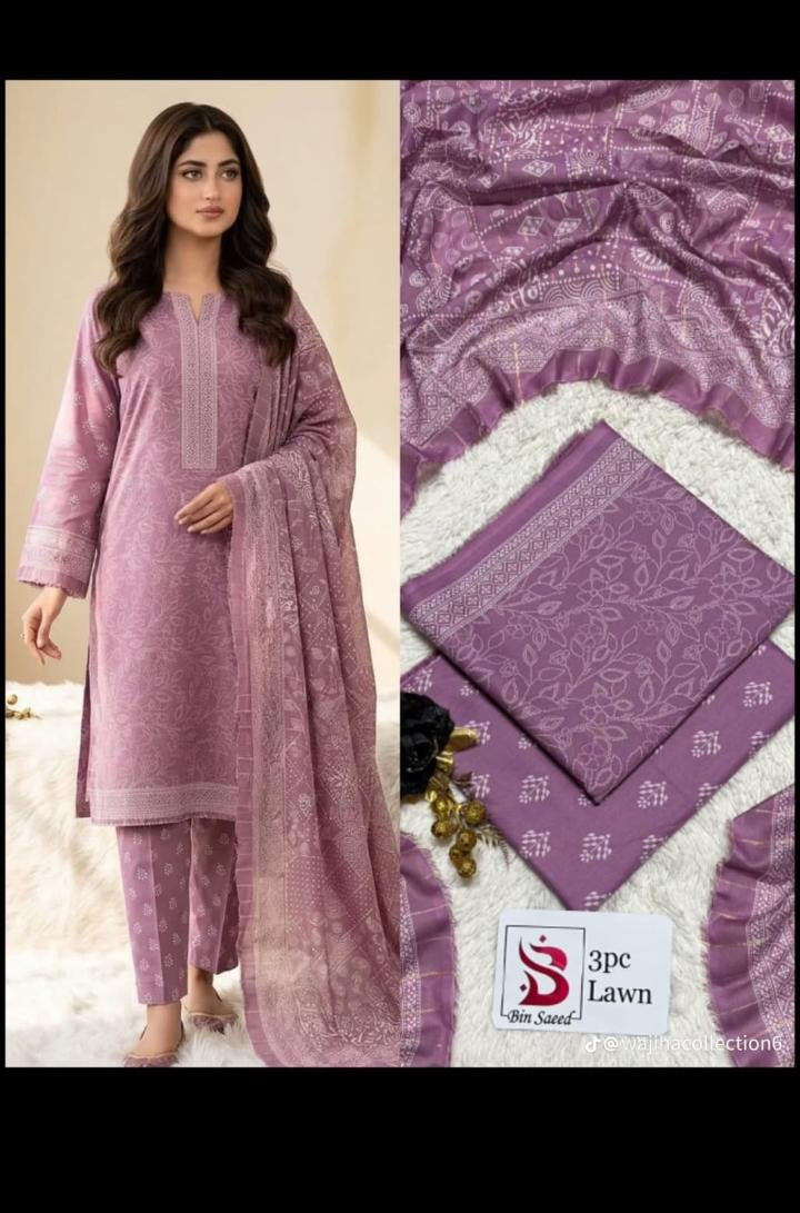 Dusty Rose Printed 3 Piece Lawn Suit | Elegant Summer Collection