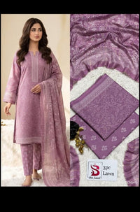 Dusty Rose Printed 3 Piece Lawn Suit | Elegant Summer Collection