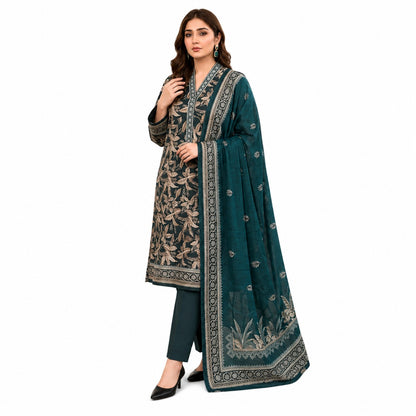 Teal Floral Printed 3 Piece Lawn Suit | Premium Elegant Collection