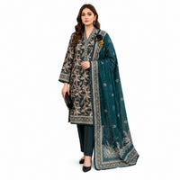 Teal Floral Printed 3 Piece Lawn Suit | Premium Elegant Collection