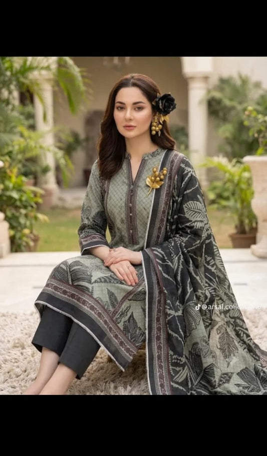Sage Noir Elegance – 3 Piece Printed Lawn Suit