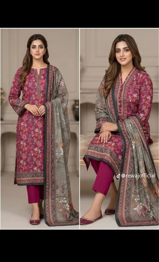 Rosewood Bloom – 3 Piece Printed Lawn Suit