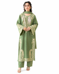 Elegant Olive Green Embroidered 3 Piece Lawn Suit