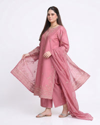 Elegant Rose Pink Embroidered 3 Piece Lawn Suit