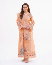 Luxury Peach Floral Embroidered 3 Piece Lawn Suit