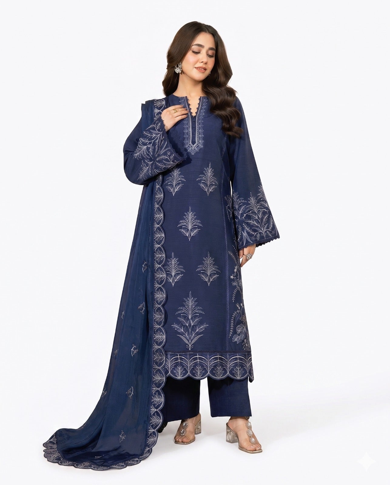 Elegant Midnight Blue Embroidered 3 Piece Lawn Suit