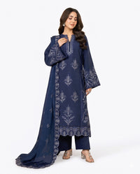 Elegant Midnight Blue Embroidered 3 Piece Lawn Suit