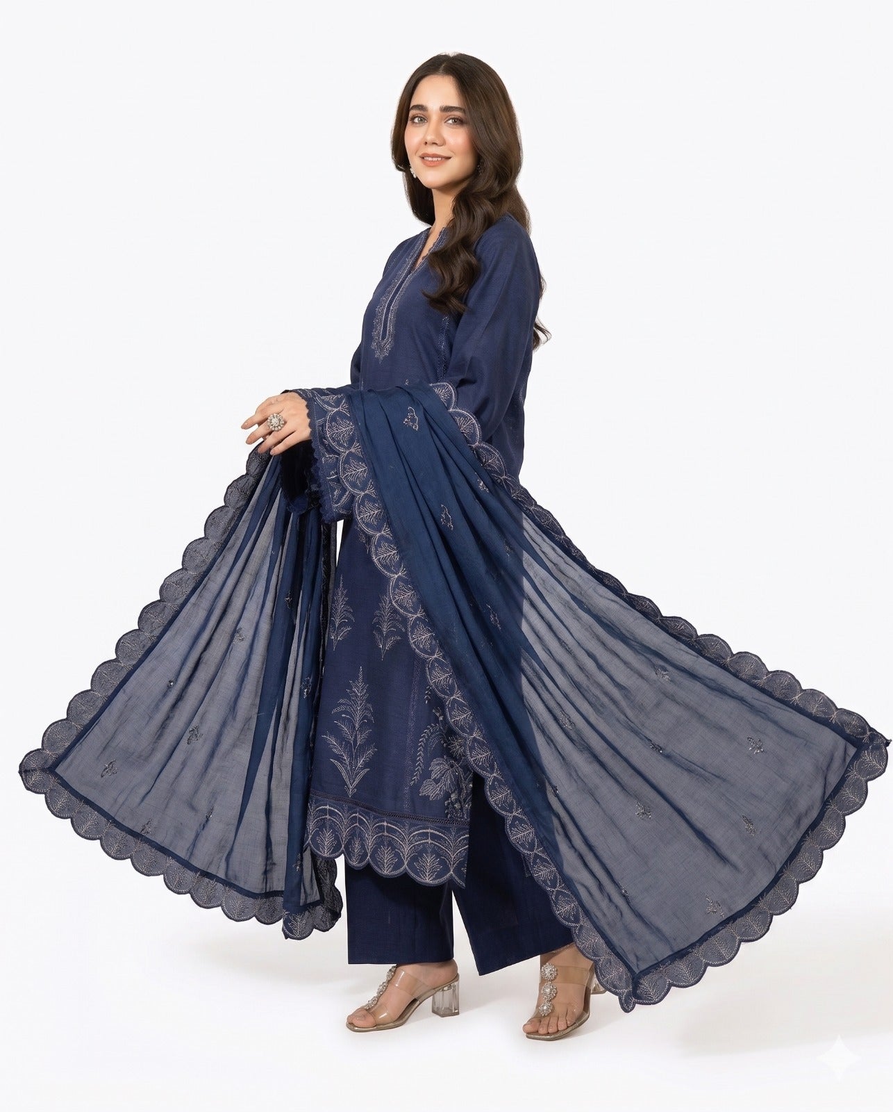 Elegant Midnight Blue Embroidered 3 Piece Lawn Suit