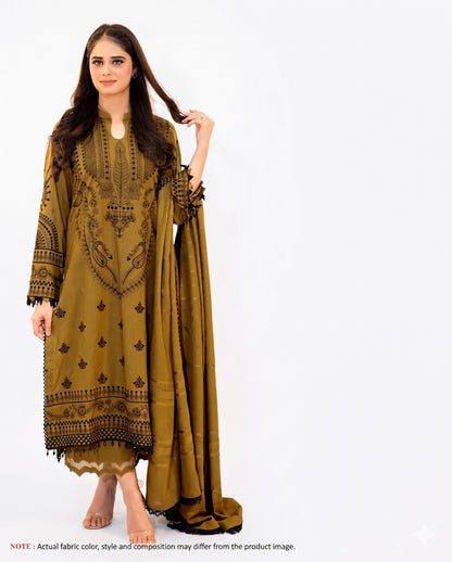 Elegant Mustard Brown Printed 3 Piece Lawn Suit