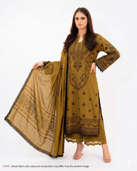 Elegant Mustard Brown Printed 3 Piece Lawn Suit