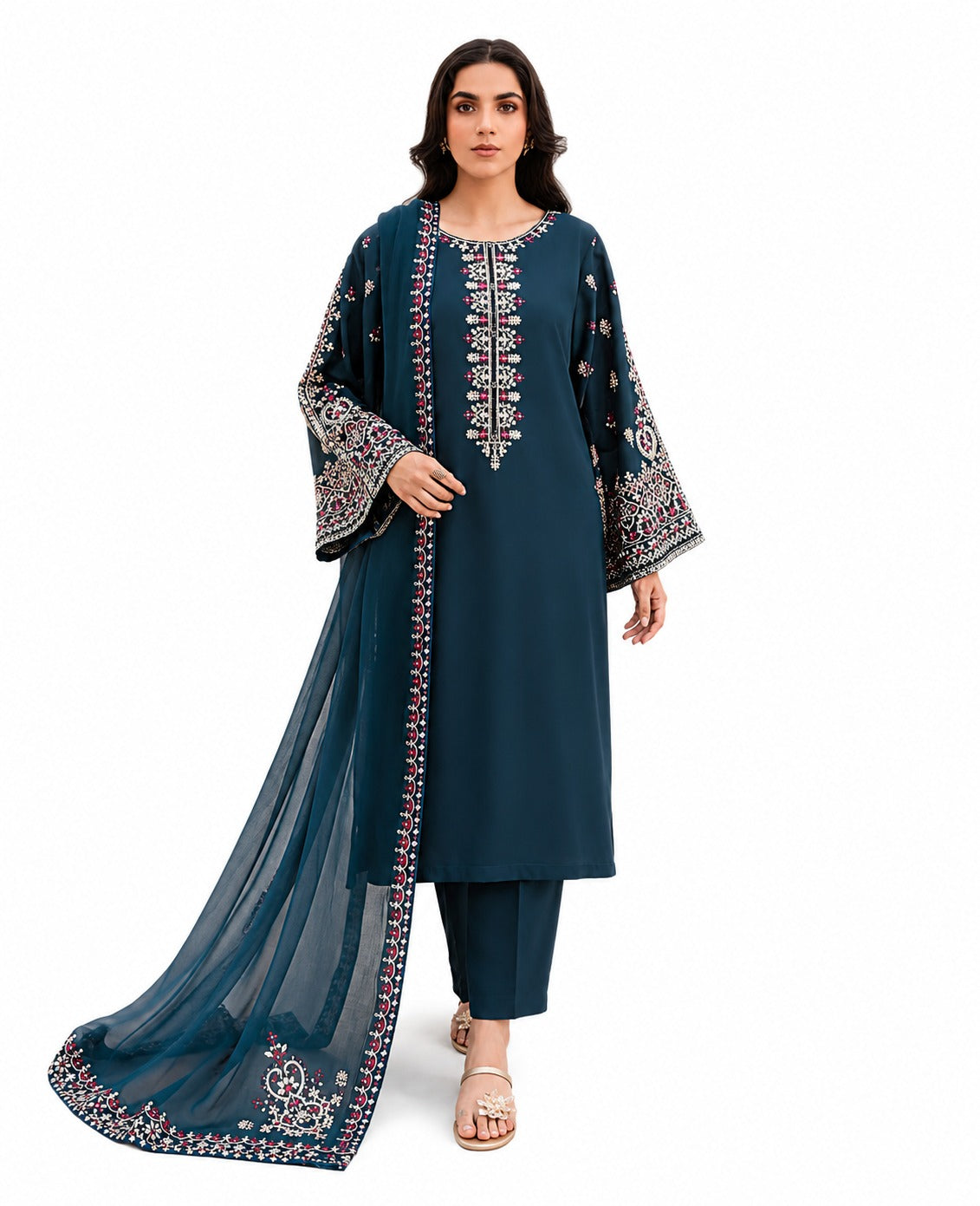 Elegant Deep Teal Embroidered 3 Piece Lawn Suit