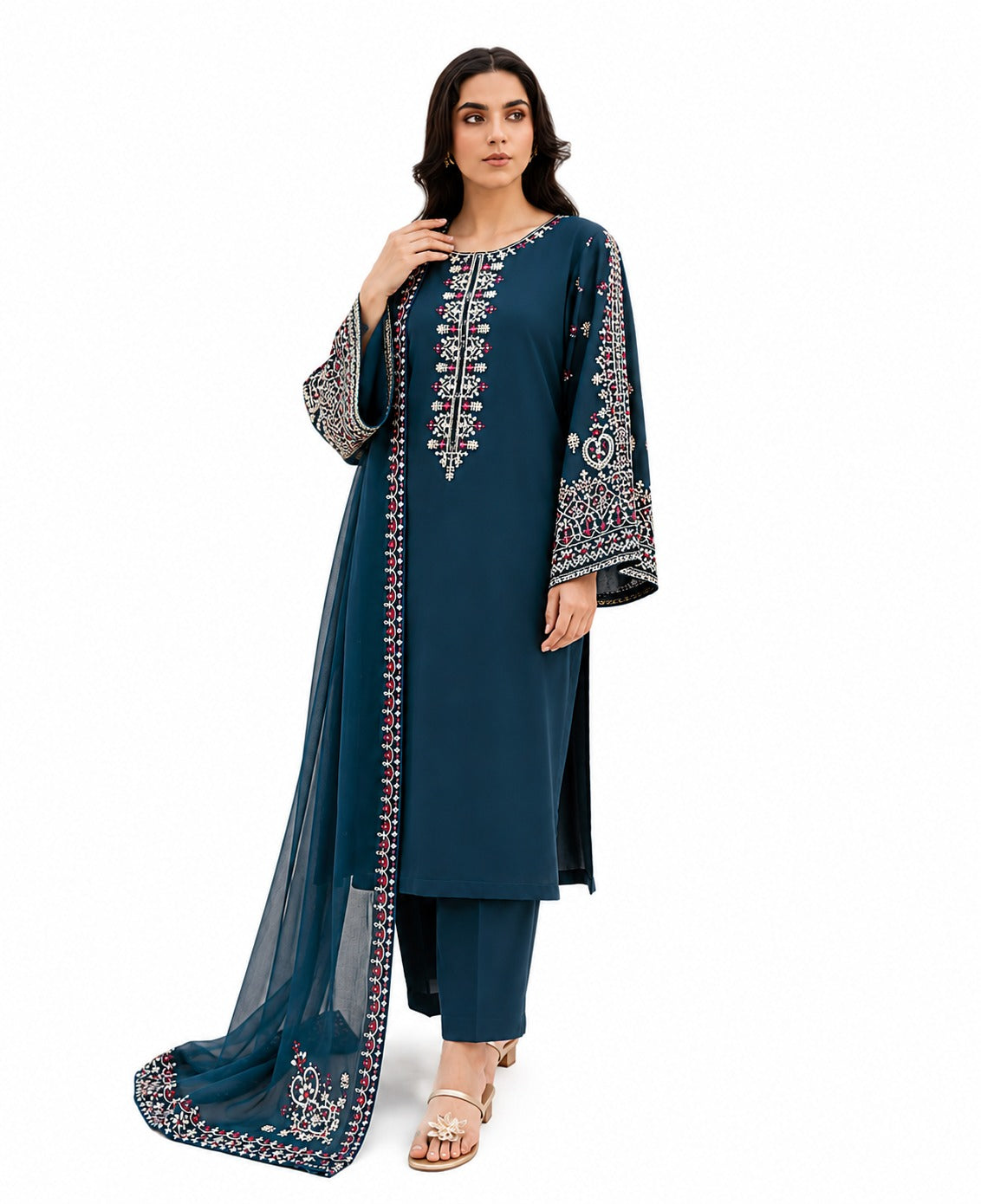 Elegant Deep Teal Embroidered 3 Piece Lawn Suit