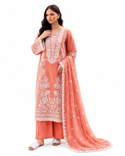 Elegant Peach Embroidered 3 Piece Lawn Suit