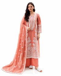 Elegant Peach Embroidered 3 Piece Lawn Suit