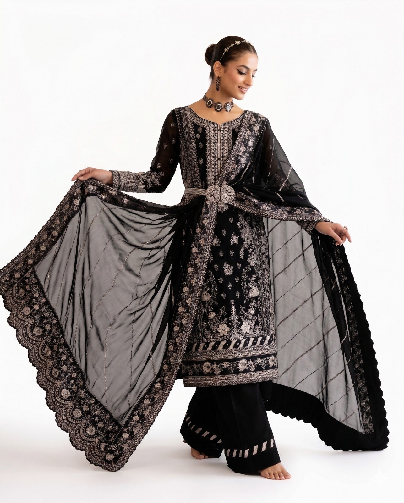 Luxury Black Embroidered 3 Piece Lawn Suit