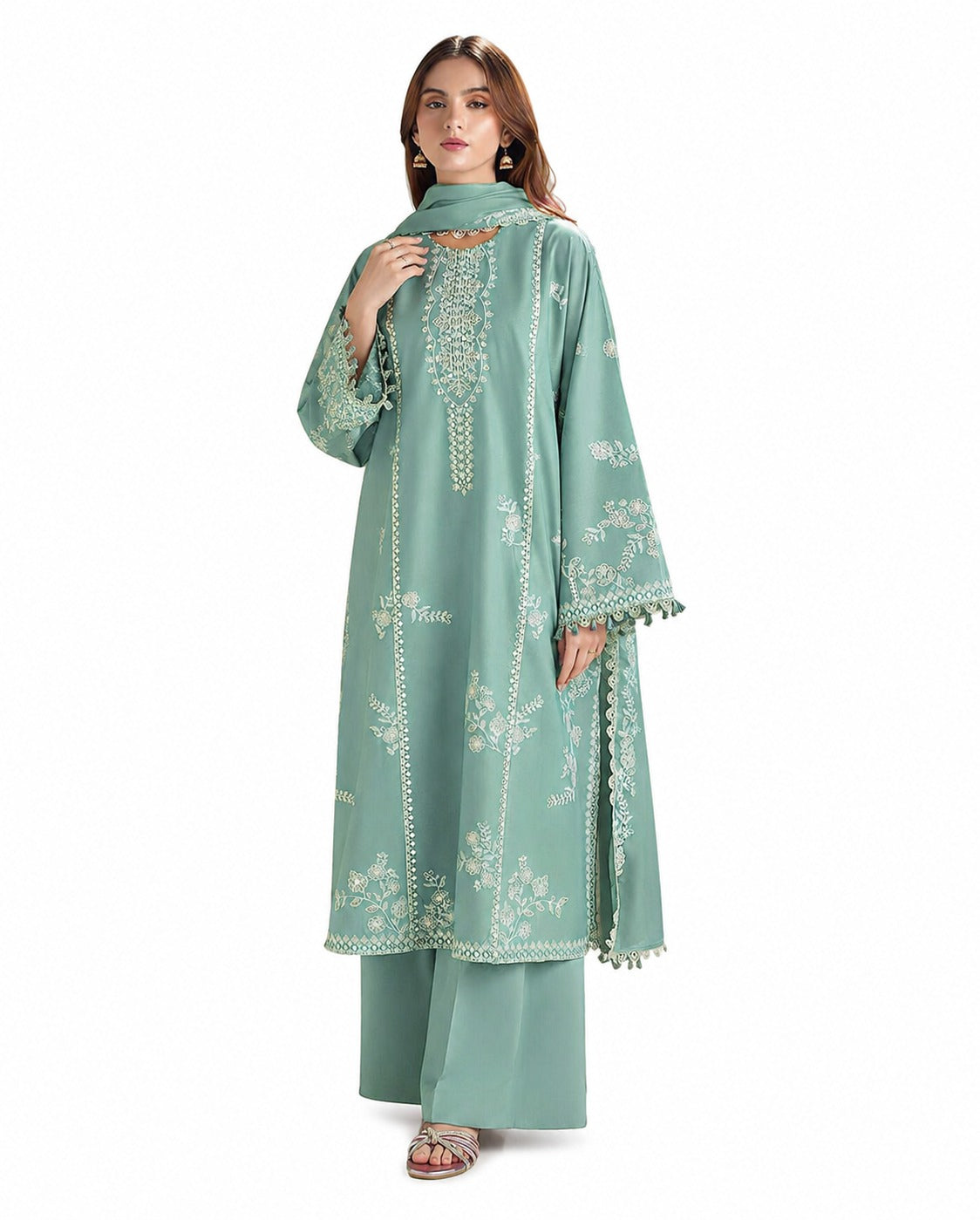 Mint Serenity Embroidered 3-Piece Lawn Suit