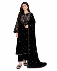Midnight Bloom Embroidered 3-Piece Lawn Suit