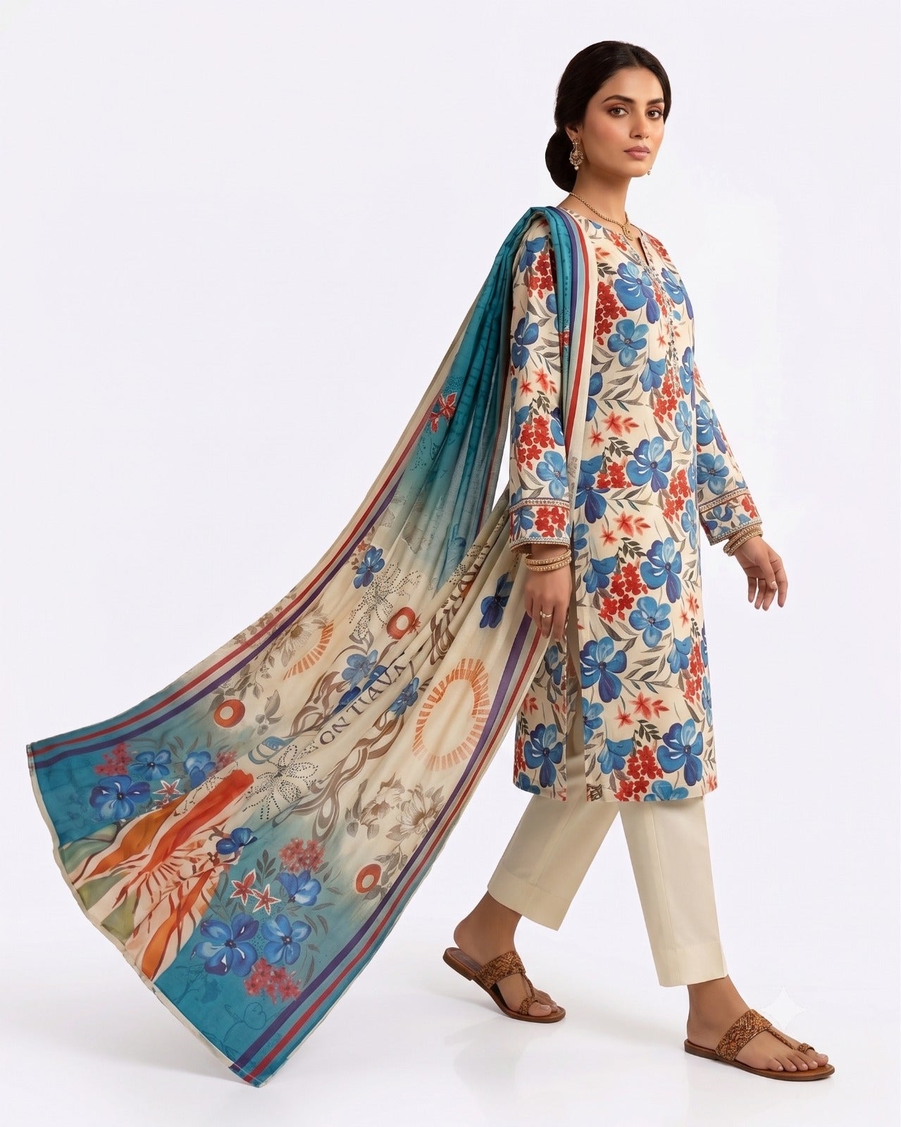 Azure Garden – 3-Piece Printed Lawn Suit