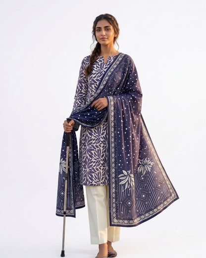 Midnight Indigo – 3-Piece Printed Lawn Suit