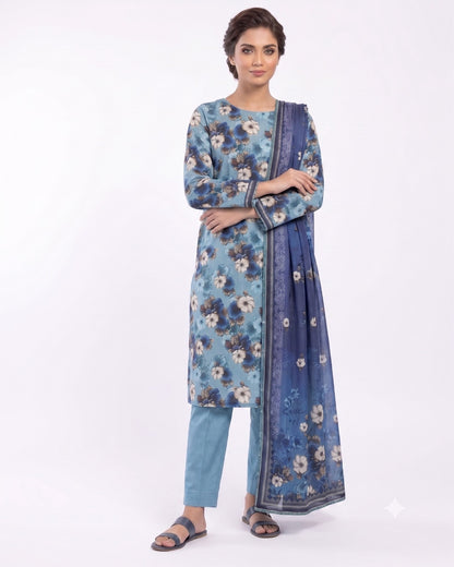 Azure Bloom – 3-Piece Printed Lawn Suit