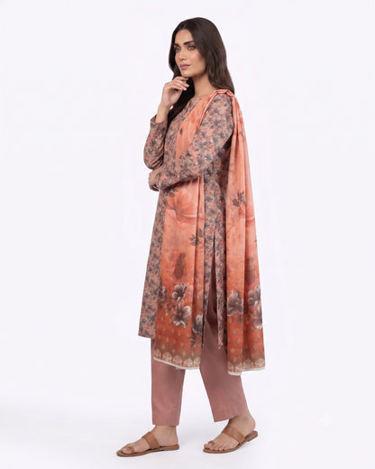Peach Blossom Elegance – 3-Piece Printed Lawn Suit