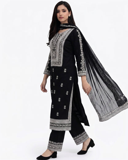 Classic Noir Embroidered Lawn Suit