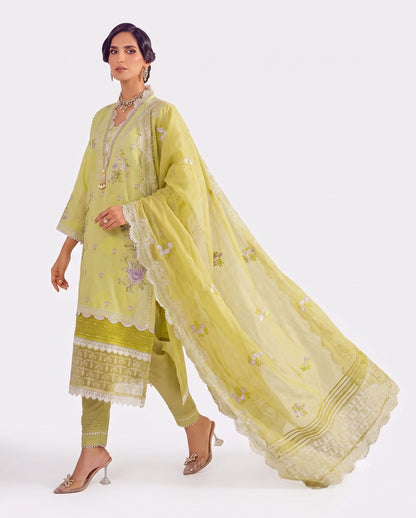 Lime Luxe Embroidered 3 Piece Suit | Premium Pakistani Festive Wear
