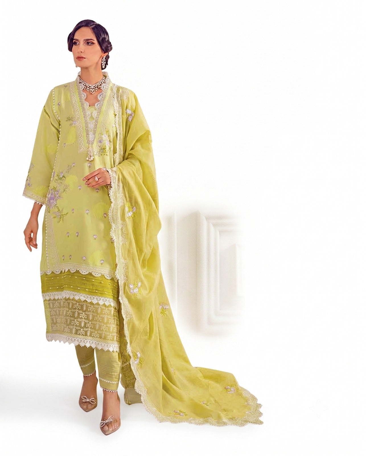 Lime Luxe Embroidered 3 Piece Suit | Premium Pakistani Festive Wear