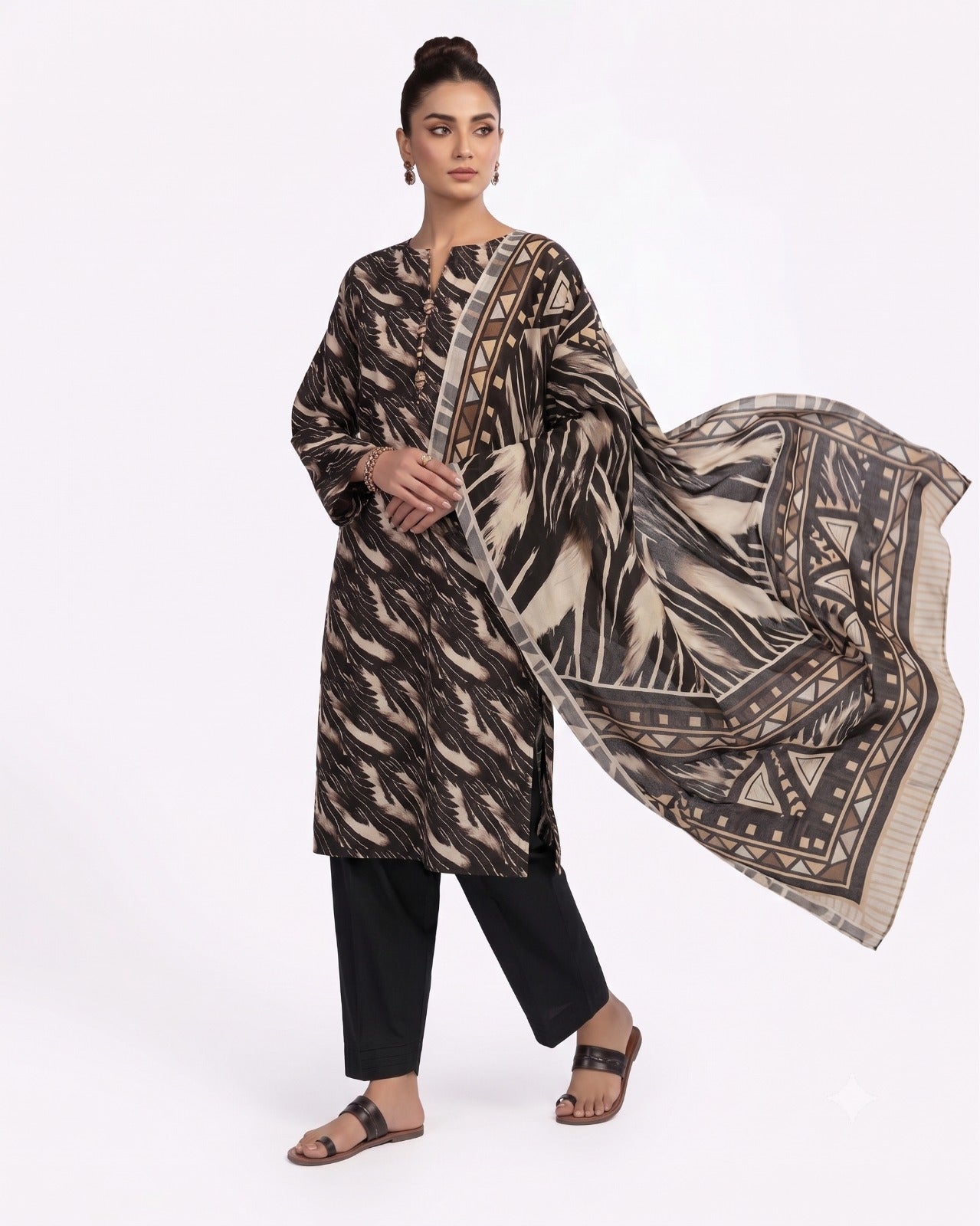 Monochrome Safari Printed Lawn Suit