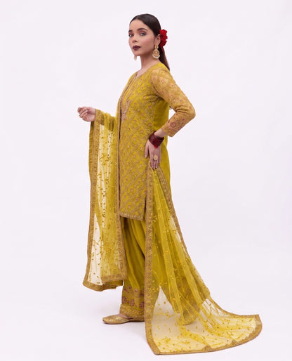 Golden Radiance Embroidered Festive Suit