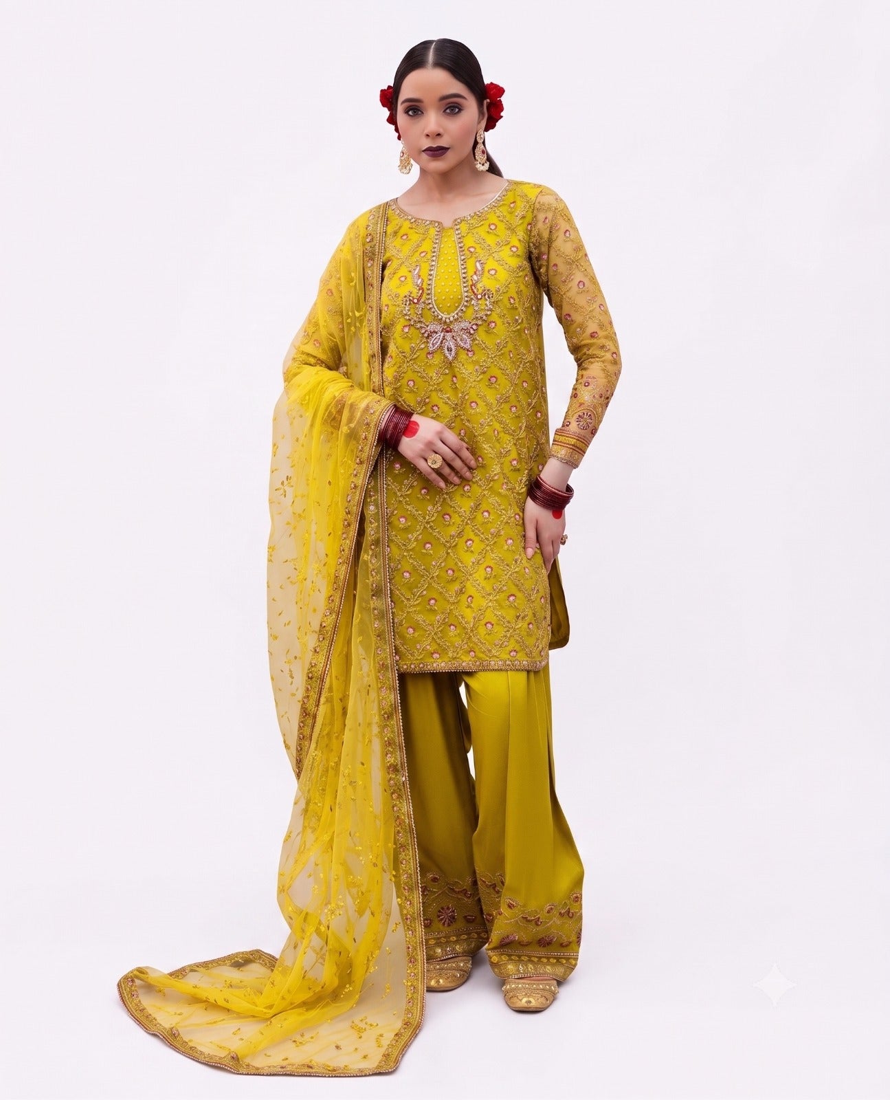 Golden Radiance Embroidered Festive Suit