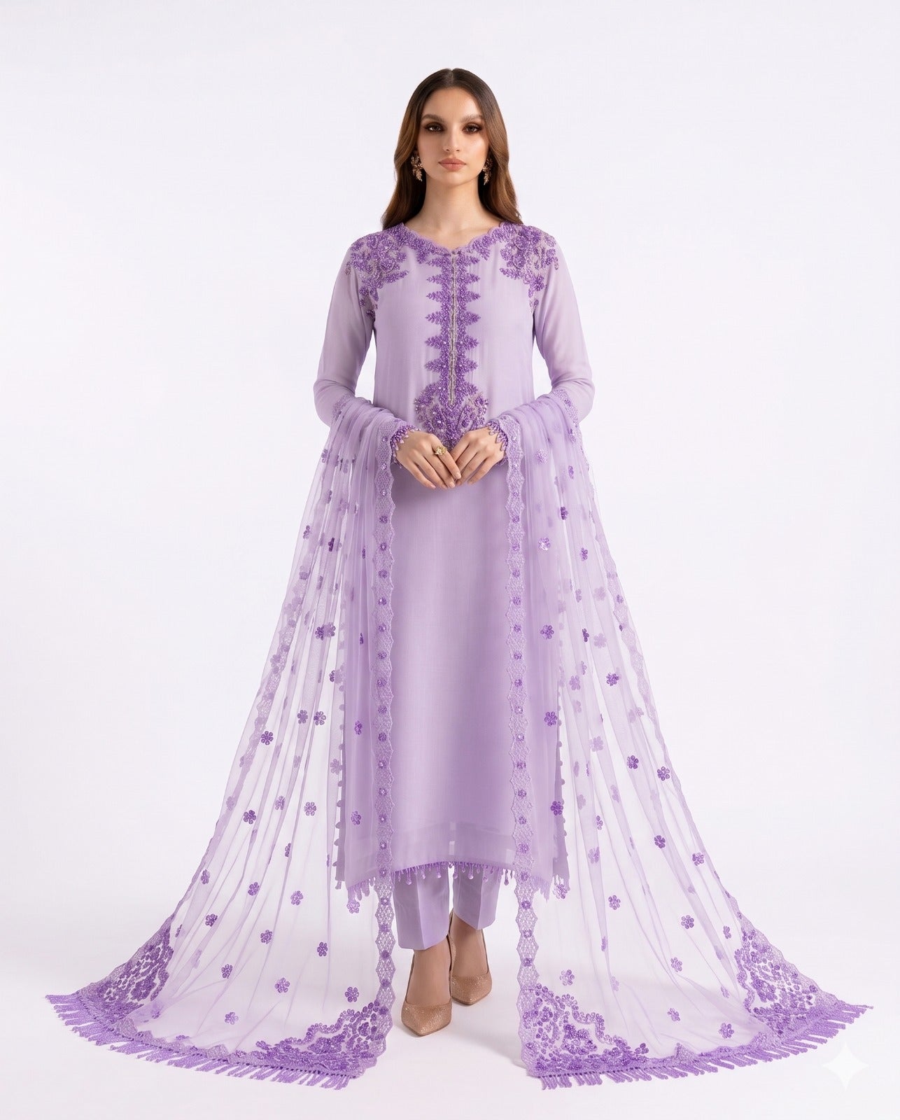 Iznik Premium Embroidered Luxury Lawn – 3-Piece Suit (AK-3407)