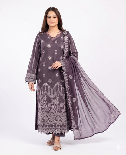 Libaas Premium Embroidered Luxury Lawn – 3-Piece Suit (AK-3299)