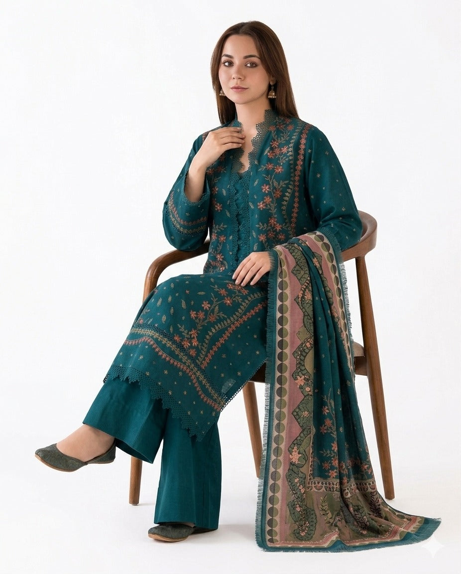 Sobia Nazir Premium Embroidered Luxury Lawn – 3-Piece Suit (AK-3413)