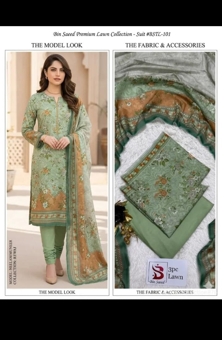 Sage Green Floral 3 Piece Lawn Suit | Premium Summer Collection